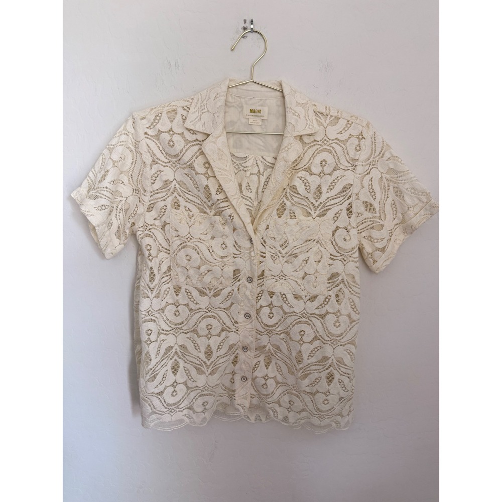 Maeve Cream Lace Button-Down Short Sleeve Shirt